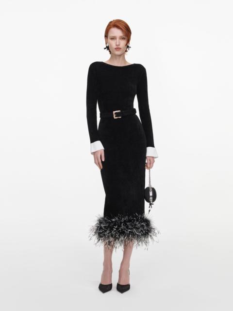 self-portrait Black Chenille Knit Feather Midi Dress