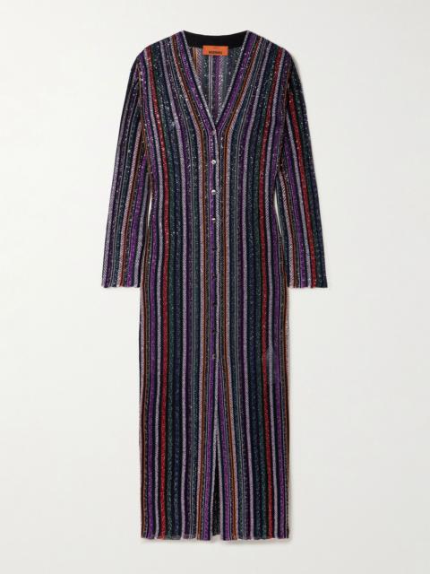 Missoni Sequin-embellished striped crochet-knit cardigan Black