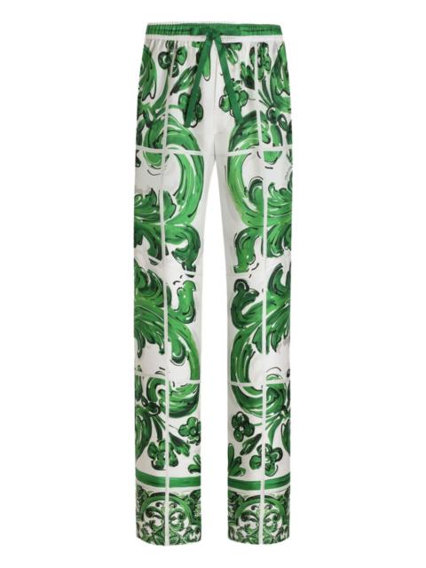 Dolce & Gabbana majolica-print drawstring straight-leg trousers