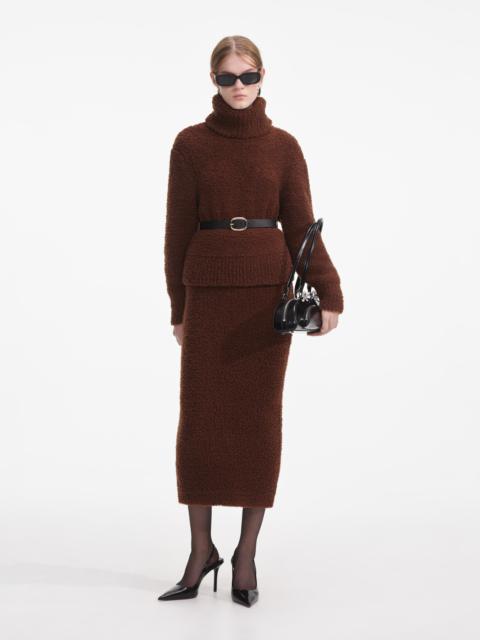 self-portrait Brown Fluffy Knit Midi Skirt