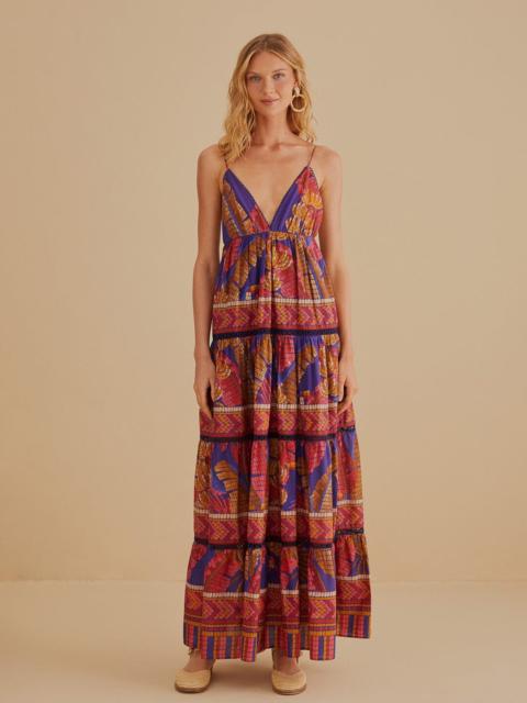 FARM RIO Blue Forest Mosaic Sleeveless Maxi Dress