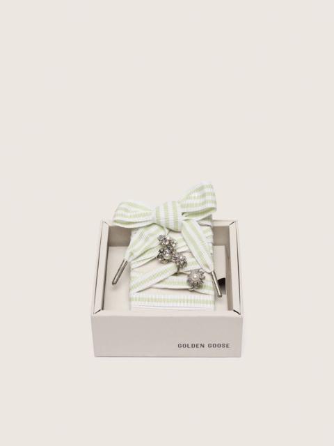 Golden Goose Skins green and white striped laces with jewel charms