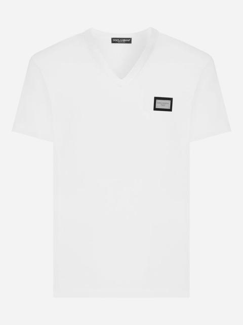 Dolce & Gabbana Cotton V-neck T-shirt with branded tag
