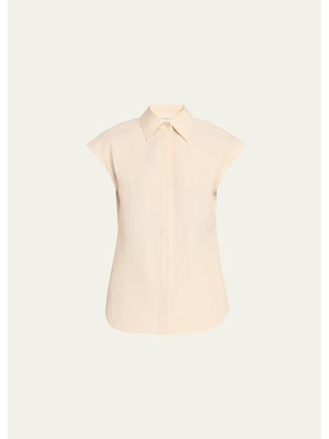 Lafayette 148 New York Fitted Cap-Sleeve Cotton Shirt