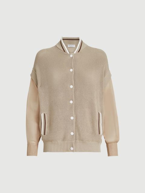 Brunello Cucinelli Cotton English rib cardigan with organza sleeves