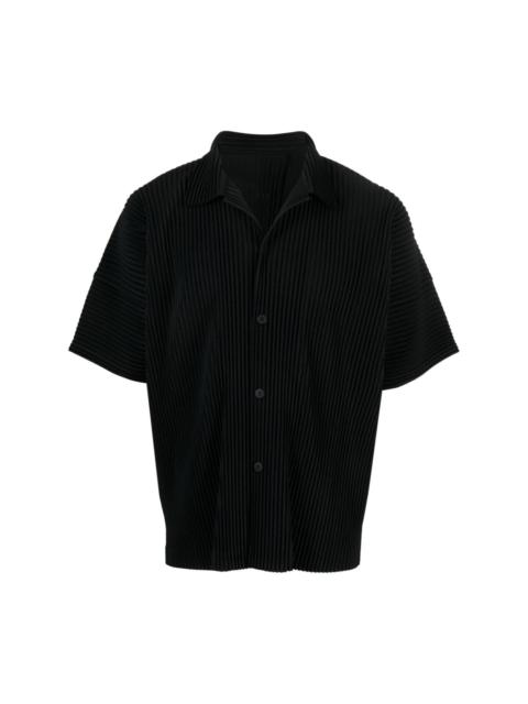 camp-collar pleated shirt