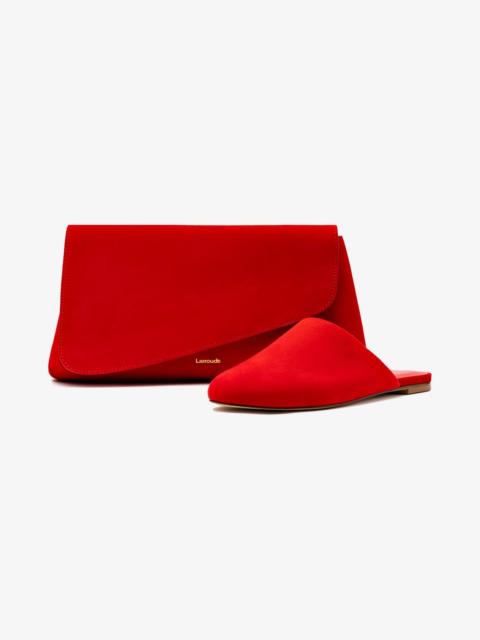 Larroudé Venice Flat Mule and Pouch Kit In Scarlet Suede