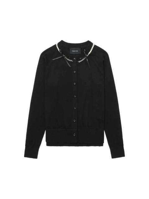 Simone Rocha CLASSIC LONG SLEEVE CARDIGAN WITH EMBROIDERY – BLACK/PEARL