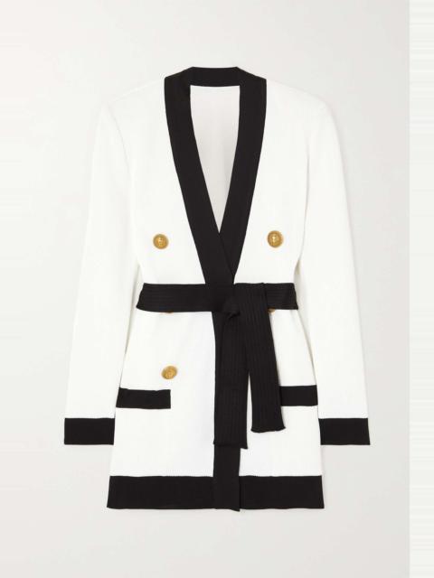 Belted two-tone knitted cardigan