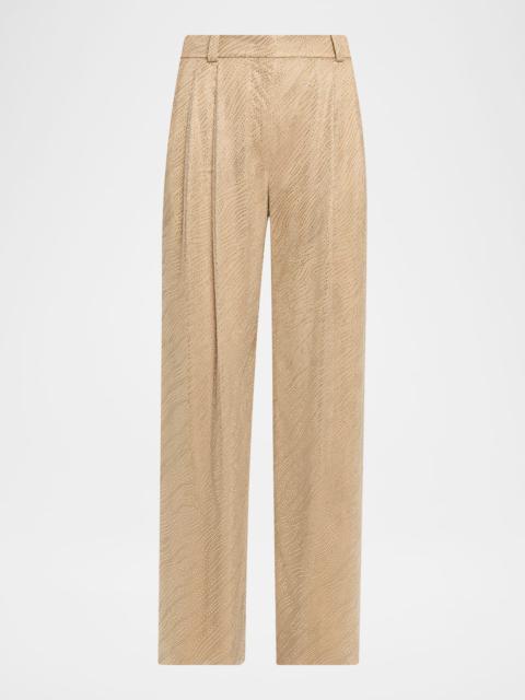 GIORGIO ARMANI Embellished Pleated Straight-Leg Pants