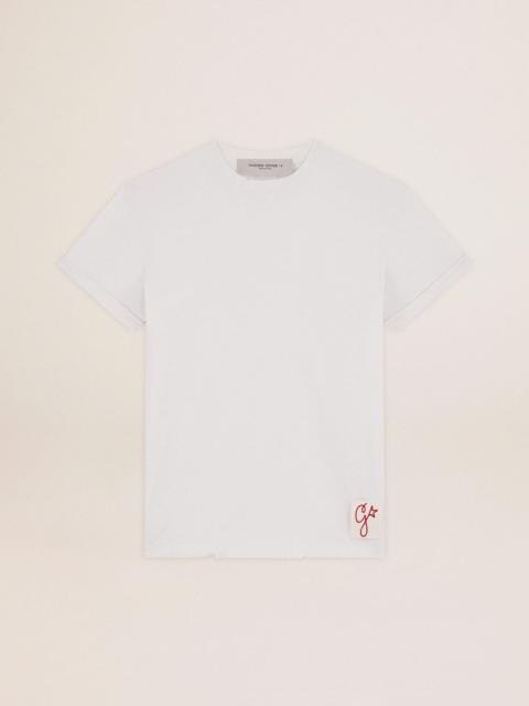 Golden Goose Women's white T-shirt with distressed treatment