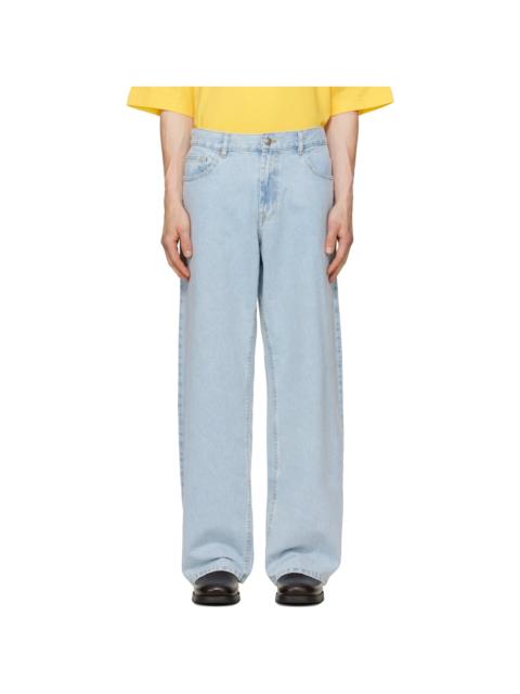 Palm Angels Blue Curved Logo Loose Jeans