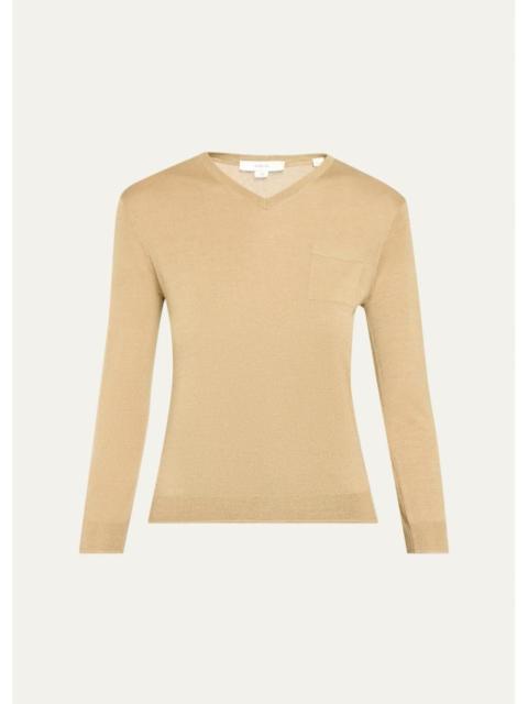 Vince Cashmere-Silk Pocket V-Neck Sweater