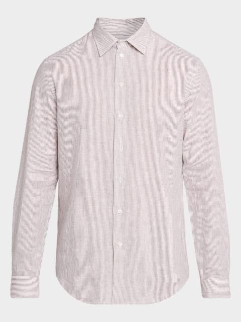 EMPORIO ARMANI Men's Cotton and Linen Fine-Stripe Sport Shirt