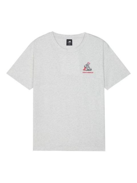 New Balance New Balance Logo Embroidered Round Neck Short Sleeve Gray T-Shirt AMT13573-SAH