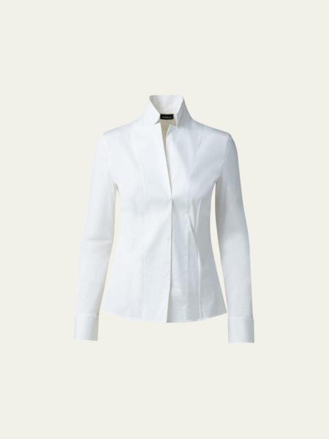 AKRIS Long-Sleeve Notched-Collar Poplin Blouse