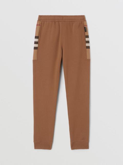 Burberry Check Panel Cotton Blend Jogging Pants