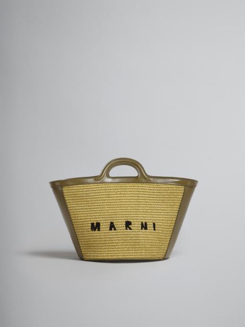 Marni TROPICALIA SMALL BAG IN OLIVE GREEN LEATHER AND RAFFIA
