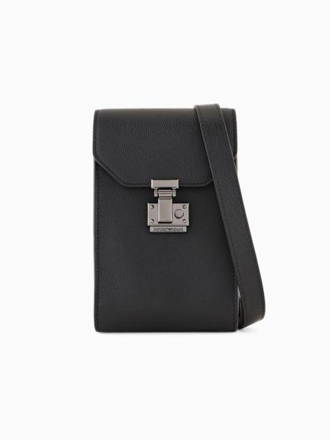 EMPORIO ARMANI Tumbled-leather tech case with shoulder strap