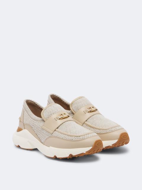 Tod's Leather-trimmed mesh slip-on shoes