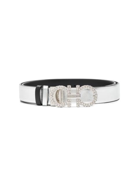 FERRAGAMO Gancini Strass Leather Belt