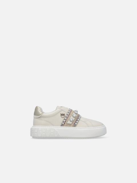 PINKO LEATHER SLIP-ON SNEAKERS WITH JEWEL BAND