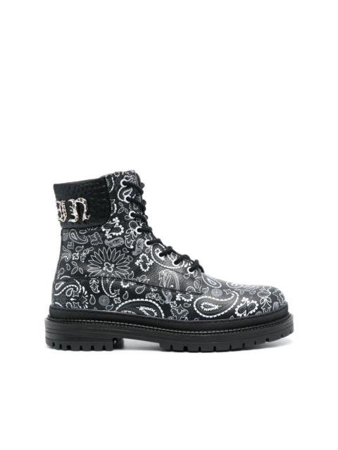 paisley-print leather ankle boots