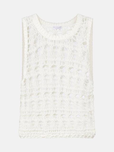 Open-knit jute and cotton-blend top