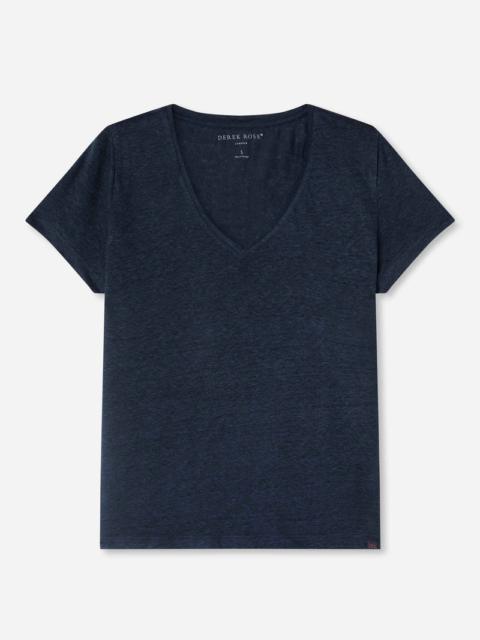 Derek Rose Women's V-Neck T-Shirt Jordan Linen Navy