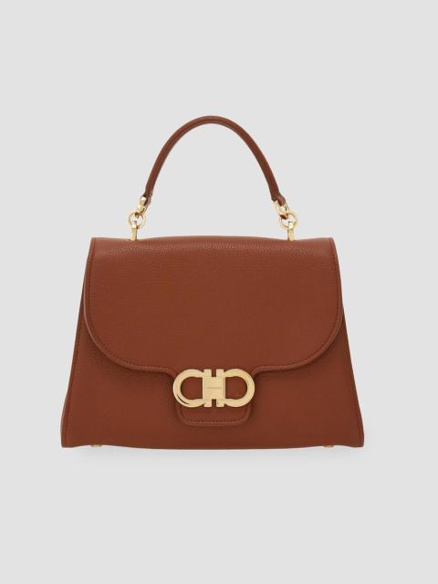 FERRAGAMO Women's Double Gancini Leather Top Handle Bag - New Cognac