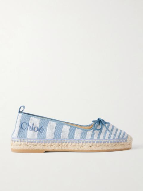 Chloé Leather-trimmed striped canvas espadrilles Blue