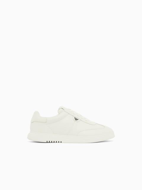 EMPORIO ARMANI LEATHER SNEAKERS WITH EAGLE PLATE