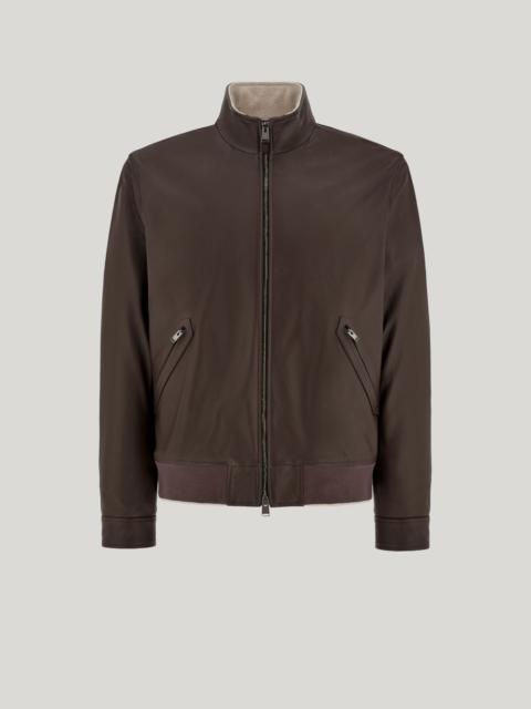 Canali BROWN LAMBSKIN NAPPA LEATHER BLOUSON WITH STAND-UP COLLAR