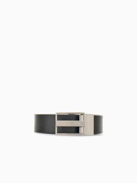 EMPORIO ARMANI REVERSIBLE LEATHER BELT WITH A RECTANGULAR PLAQUE BUCKLE