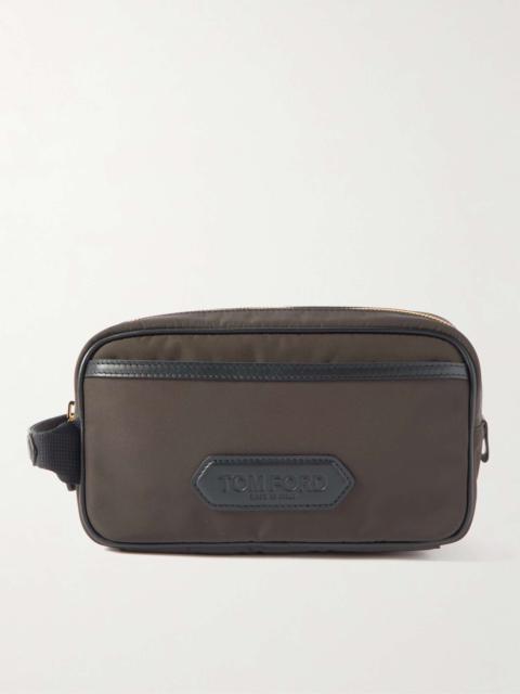 Leather-Trimmed Nylon Wash Bag