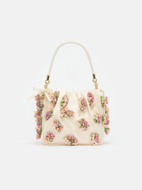 self-portrait Cream Satin Floral Beaded Tote Bag