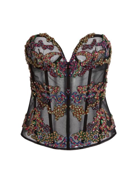 ZUHAIR MURAD Embroidered Strapless Bustier Top multi
