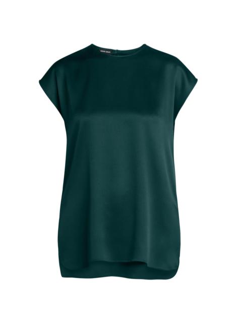 GIORGIO ARMANI Women's Silk Satin Cap-Sleeve Top - Forest