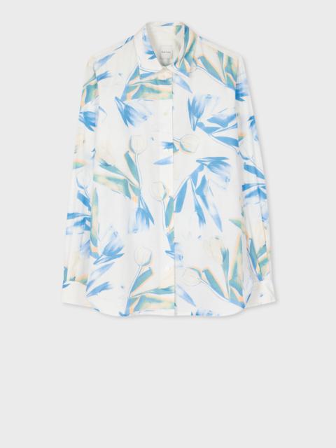 Paul Smith Women's Blue Cotton-Silk 'Tulip' Print Shirt