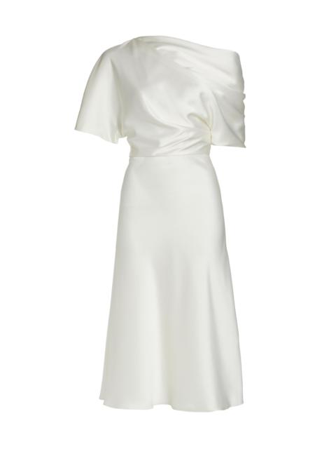 AMSALE Women's Draped Satin One-Shoulder Midi-Dress - Ivory
