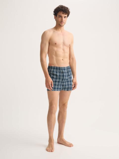 Derek Rose Men's Modern Fit Boxers Barker Cotton French Blue & White Check