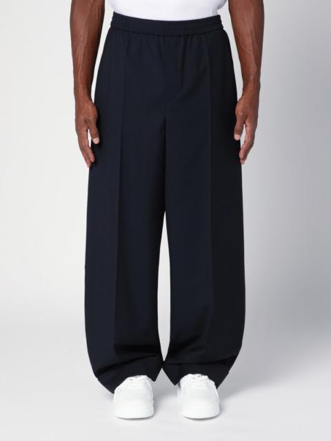 Navy blue wool blend wide trousers