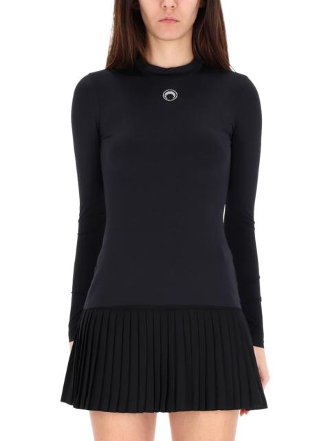 Marine Serre Marine Serre Women’s Long Sleeve Mock Neck Pleated Mini Dress