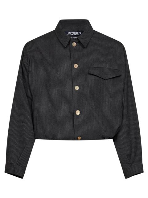 JACQUEMUS Dark grey pinstriped wool The Cubano short jacket