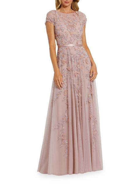 MAC DUGGAL Women's Evening Floral-Embroidered Mesh Gown - Mocha