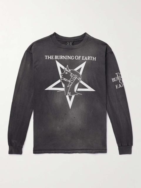 Burning Of Earth Distressed Printed Cotton-Jersey T-Shirt