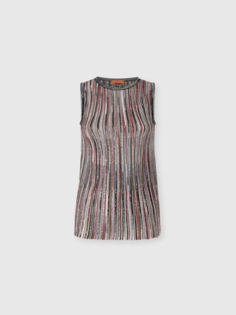 Missoni Ribbed Mixed Viscose Sleeveless Top with Sequins