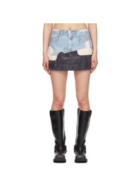 Andersson Bell Blue & Black Trompe L'oeil Miniskirt