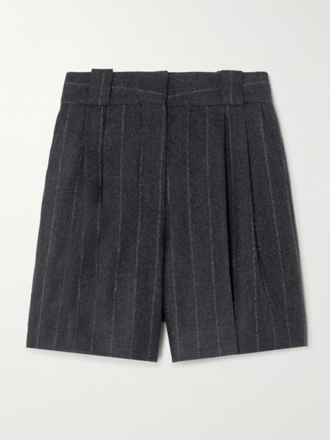 BLAZÉ MILANO Ferien pleated pinstriped wool and cashmere-blend shorts Gray