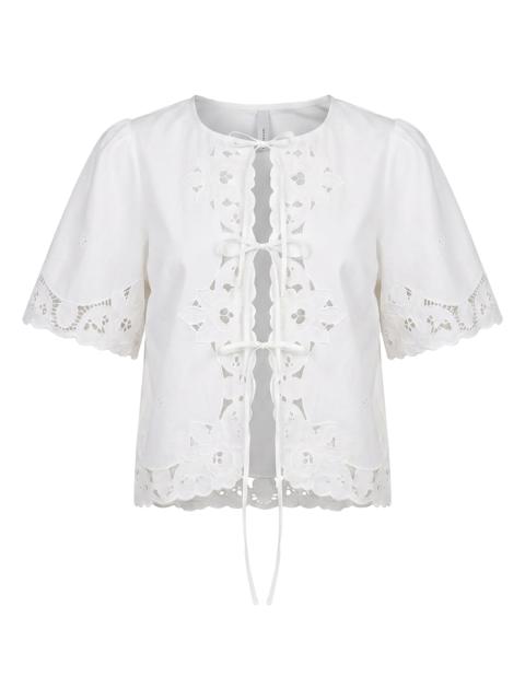 NICHOLAS Women's Isabel Embroidered Tie-Front Cotton Top - Ivory